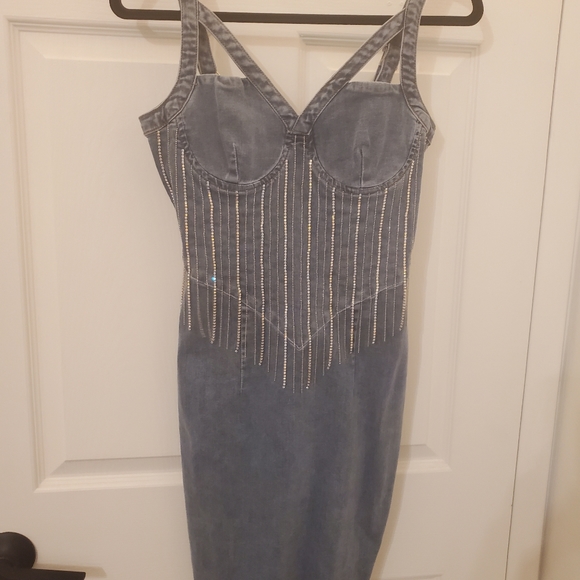 Denim Rhinestone Dress - Picture 1 of 4